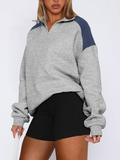 Explore More Collection - Contrast Quarter Zip Long Sleeve Sweatshirt