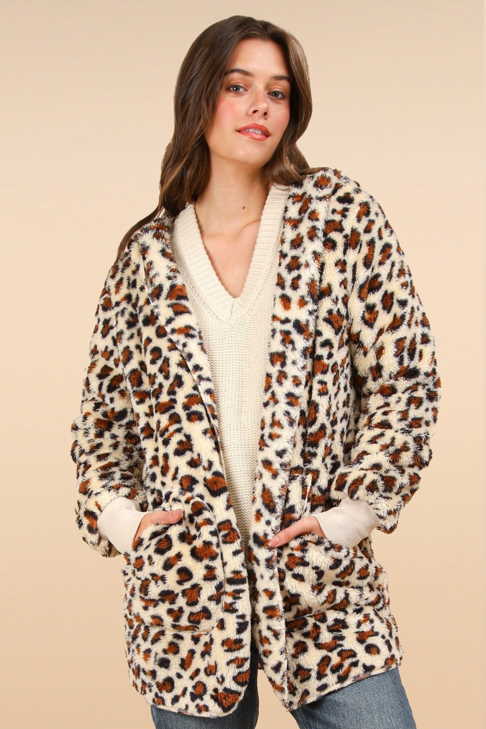 Explore More Collection - VERY J Fuzzy Leopard Long Sleeve Hooded Jacket