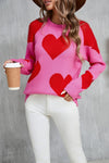 Explore More Collection - Angel Wings Contrast Heart Dropped Shoulder Long Sleeve Sweater