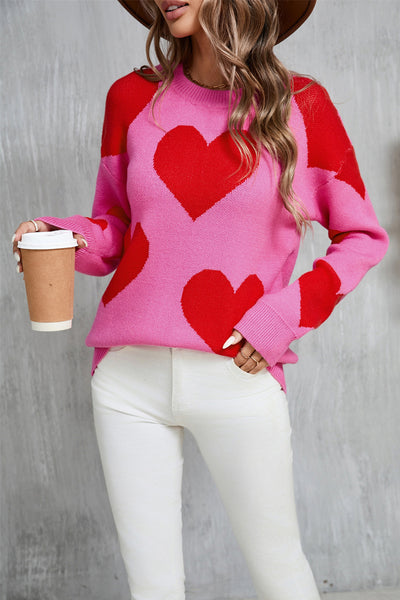 Explore More Collection - Angel Wings Contrast Heart Dropped Shoulder Long Sleeve Sweater