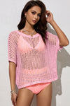 Explore More Collection - Openwork Round Neck Half Sleeve Knit Cover Up