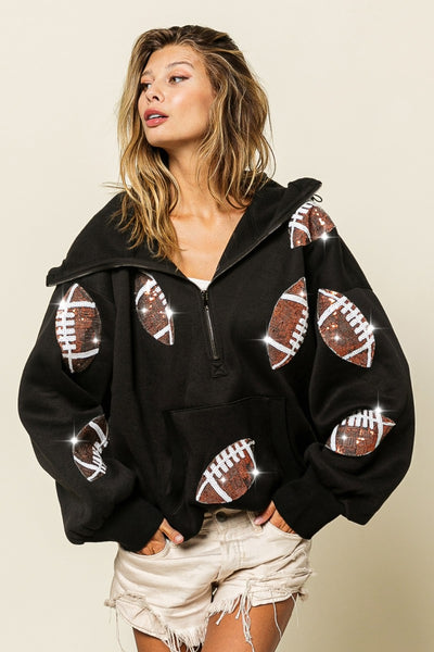 Explore More Collection - BiBi Sequin Football Half Zip Hoodie