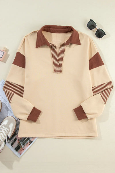 Explore More Collection - Collared Neck Long Sleeve Sweatshirt