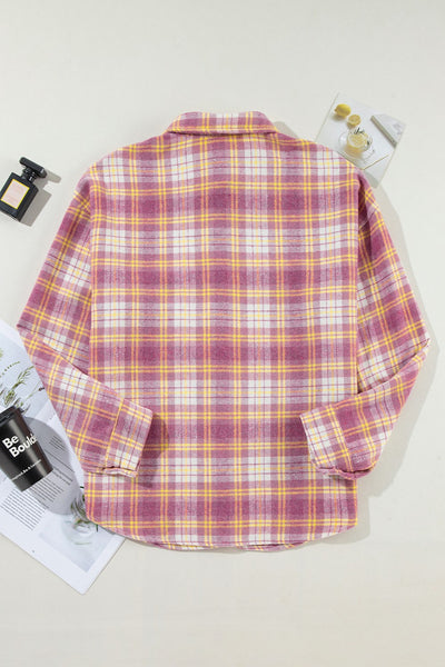 Explore More Collection - Plaid Collared Neck Long Sleeve Shacket