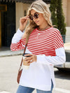 Explore More Collection - Slit Contrast Striped Long Sleeve Sweatshirt