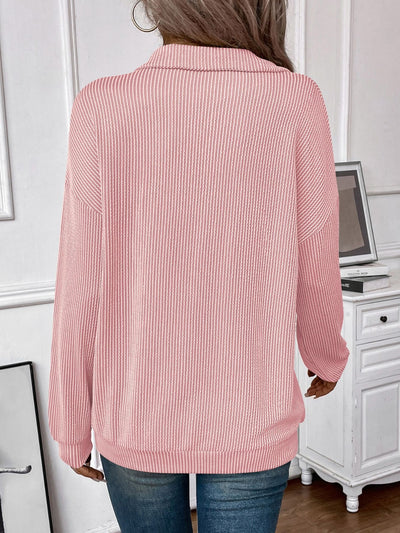 Explore More Collection - Double Take Striped Half Zip Long Sleeve T-Shirt