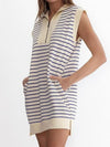 Explore More Collection - Full Size Pocketed Striped Quarter Zip Cap Sleeve Dress