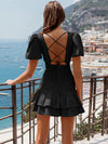 Explore More Collection - Layered Backless V-Neck Short Sleeve Dress