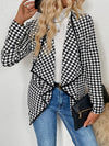 Explore More Collection - Houndstooth Open Front Long Sleeve Jacket