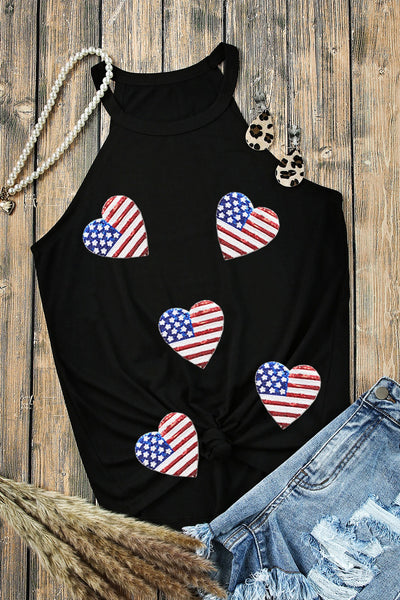 Explore More Collection - Heart US Flag Round Neck Grecian Neck Tank