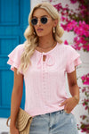 Explore More Collection - Eyelet Tie-Neck Flutter Sleeve Blouse