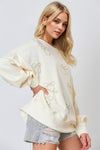 Explore More Collection - Pearl Bow Round Neck Dropped Shoulder Sweatshirt