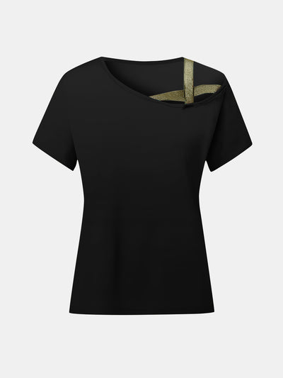 Explore More Collection - Asymmetrical Neck Short Sleeve T-Shirt