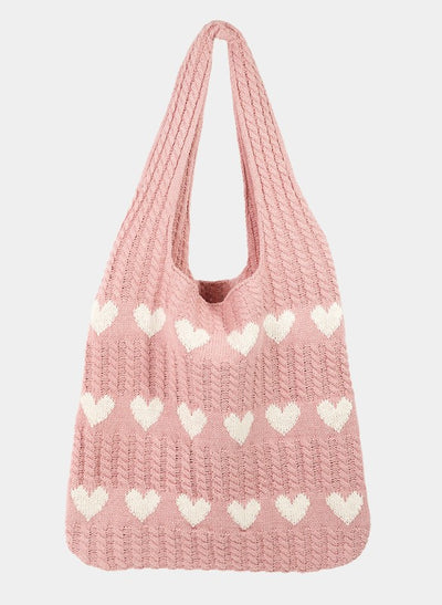 Explore More Collection - Fame Contrast Heart Crochet Tote Bag