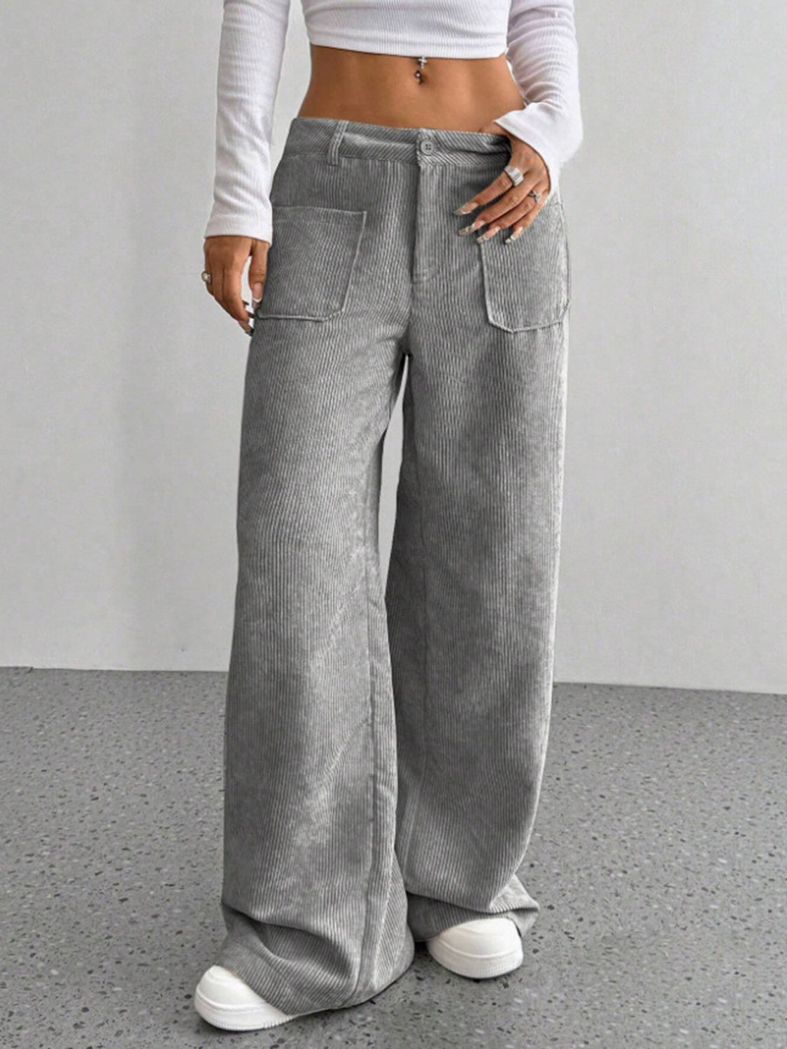 Explore More Collection - Wide Leg Pants with Pockets