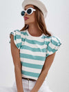 Explore More Collection - Full Size Striped Round Neck Cap Sleeve T-Shirt