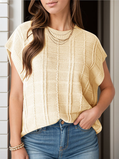 Explore More Collection - Round Neck Cap Sleeve Knit Top