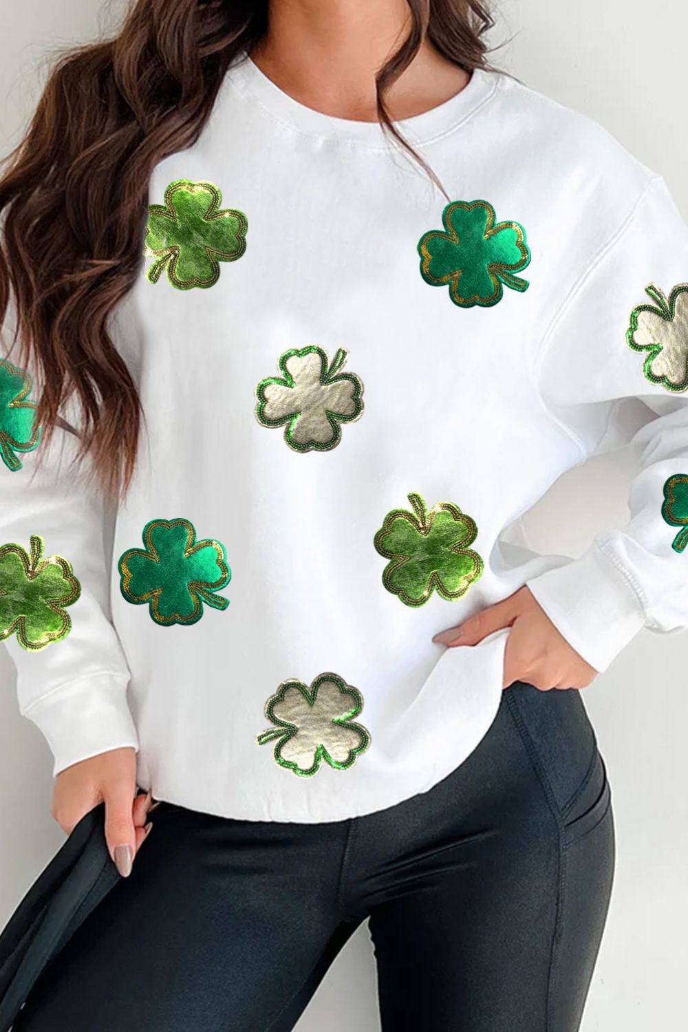 Explore More Collection - Lucky Clover Round Neck Long Sleeve Sweatshirt
