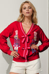 Explore More Collection - Double Take Full Size Nutcracker Sequin Bow Decor Cardigan