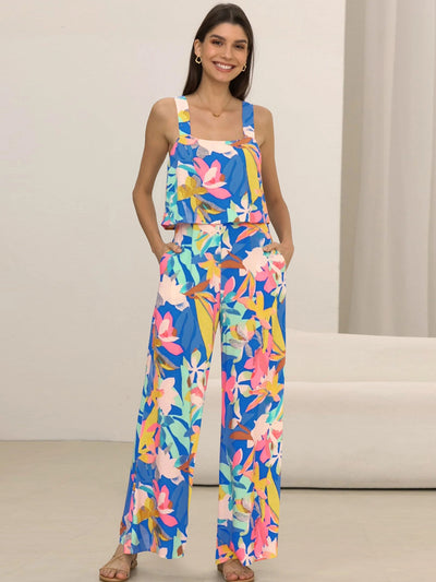 Explore More Collection - Printed Wide Strap Top and Pants Set