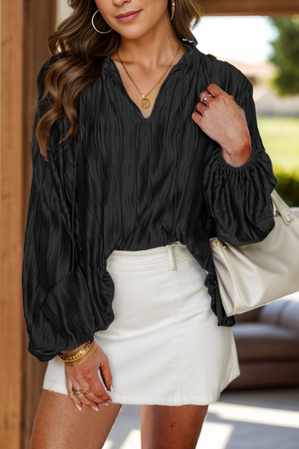 Explore More Collection - Tie Neck Long Sleeve Blouse