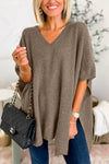 Explore More Collection - Slit V-Neck Half Sleeve Knit Top