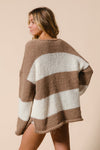 Explore More Collection - BiBi Slit Striped V-Neck Dropped Shoulder Sweater