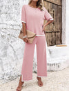 Explore More Collection - Contrast Trim Round Neck Top and Pants Set