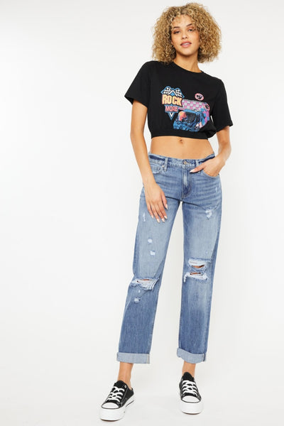 Explore More Collection - Kancan Mid Rise Distressed Straight Jeans