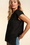 Explore More Collection - Haptics Pocketed Round Neck Cap Sleeve Knit Top