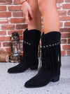 Explore More Collection - Fringe Suede Point Toe Block Heel Boots