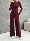 Explore More Collection - Long Sleeve Top and Wide Leg Pants Set