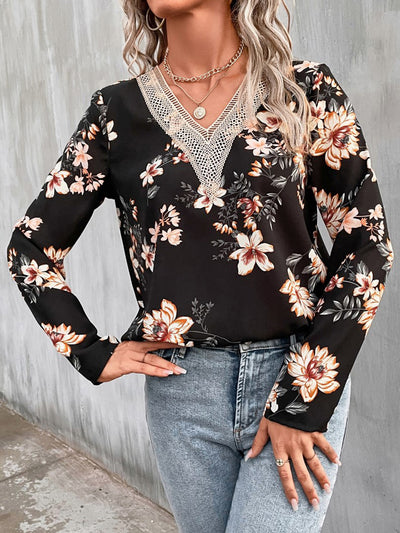 Explore More Collection - Printed V-Neck Long Sleeve Blouse