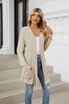 Explore More Collection - Pocketed Open Front Long Sleeve Cardigan