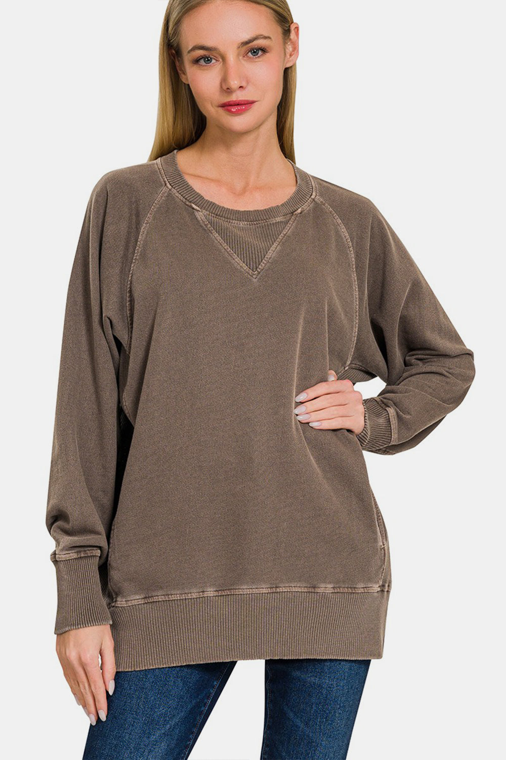 Explore More Collection - Zenana Round Neck Long Sleeve Sweatshirt