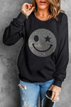 Explore More Collection - Rhinestone Smile Long Sleeve Sweatshirt