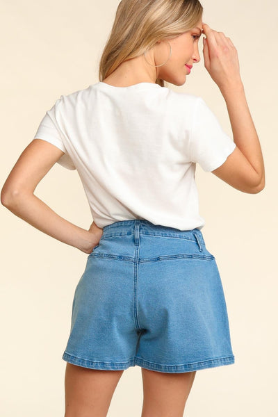 Explore More Collection - Haptics High Rise Button Fly Washed Denim Shorts