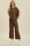 Explore More Collection - Double Take Full Size Texture Round Neck Top and Pants Set