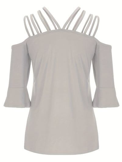 Explore More Collection - Full Size Cold Shoulder Three-Quarter Sleeve Blouse