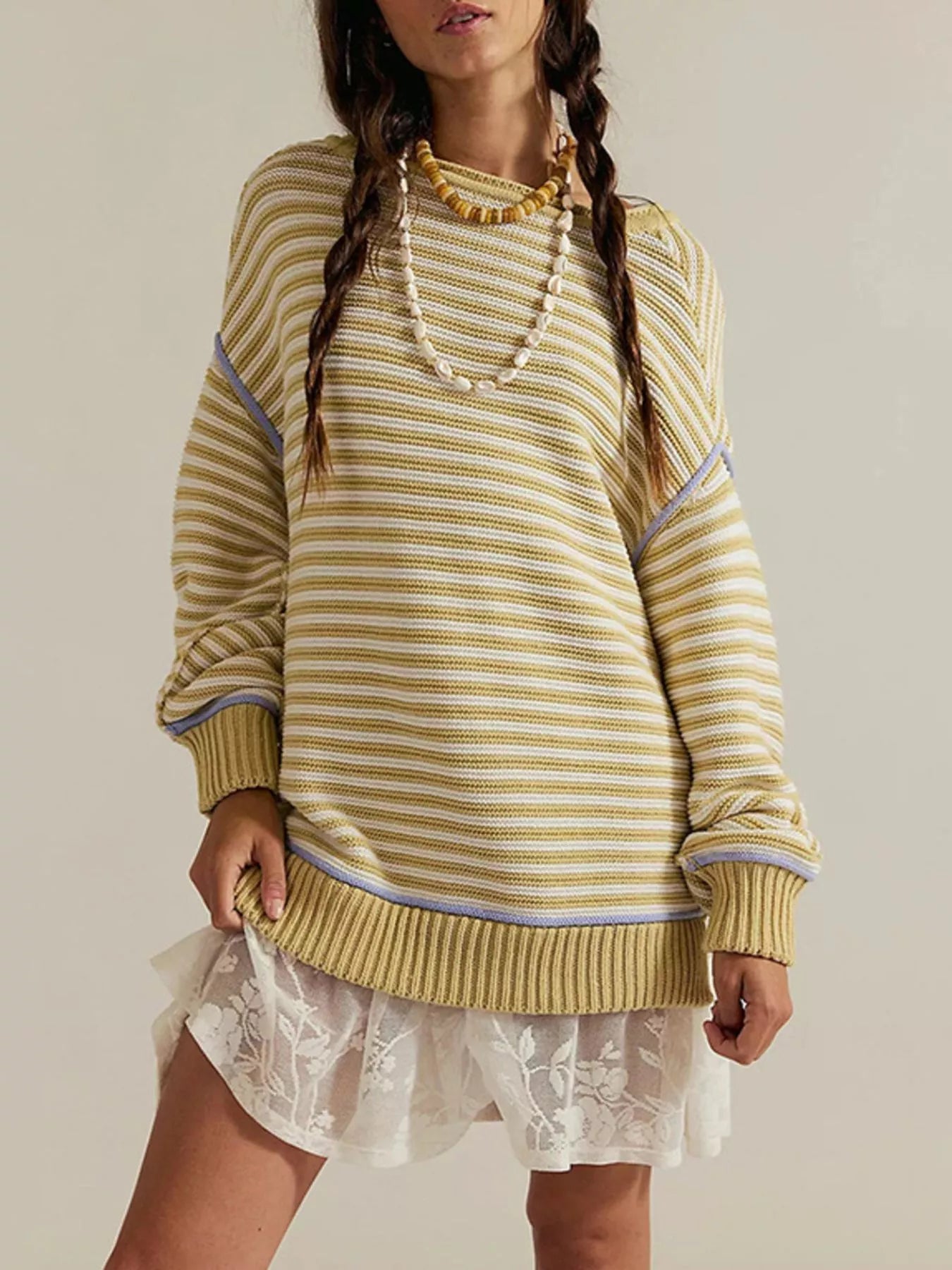 Oversized Striped Dropped Shoulder Sweater