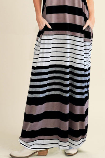 Explore More Collection - Pocketed Striped V-Neck Sleeveless Cami Dress