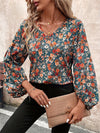 Explore More Collection - Printed V-Neck Balloon Sleeve Blouse