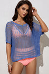 Explore More Collection - Openwork Round Neck Half Sleeve Knit Cover Up