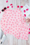 Explore More Collection - Heart Print Long Sleeve Top and Shorts Lounge Set