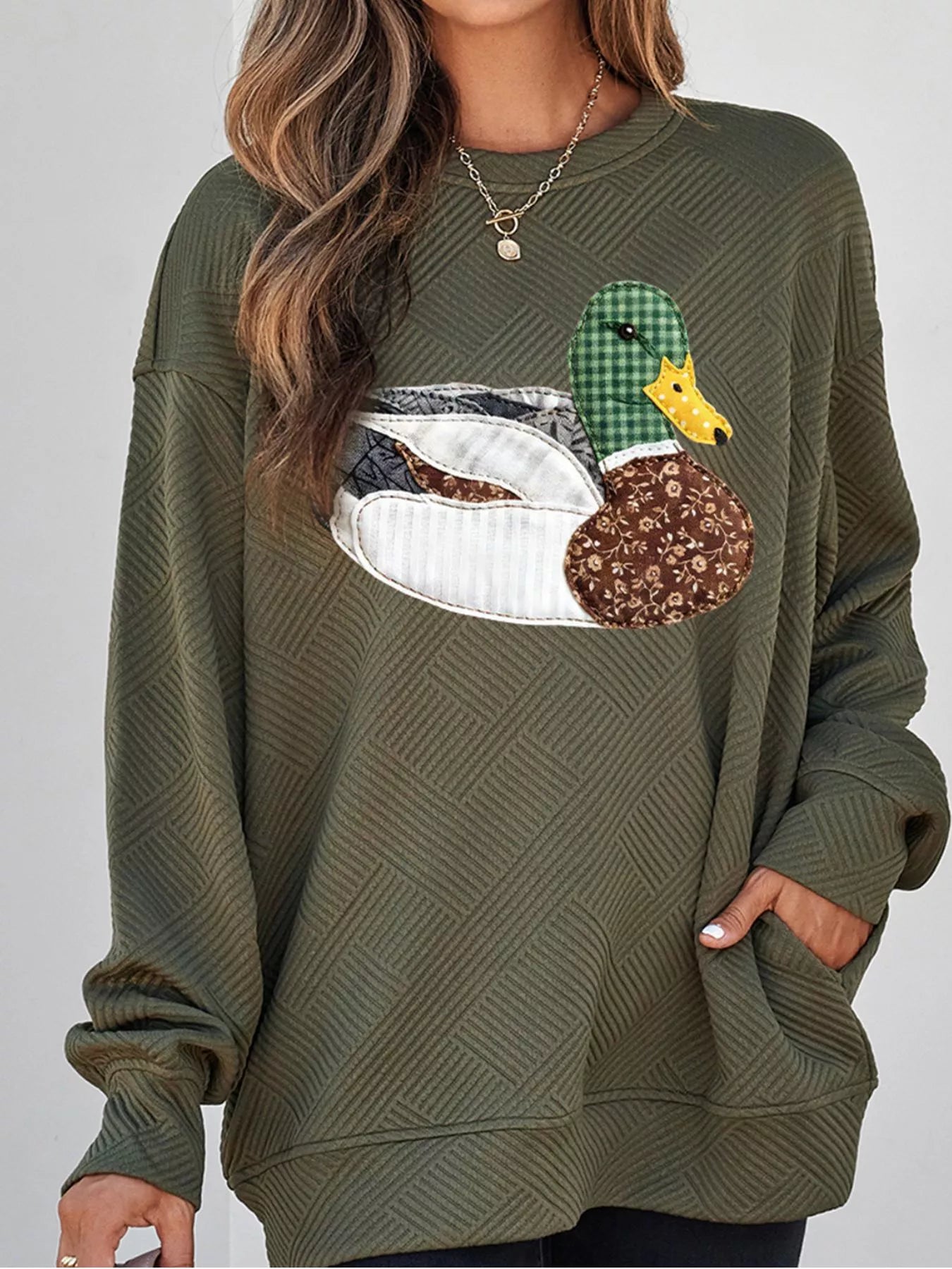Mallard Print Textured Crewneck Relaxed Sweatshirt