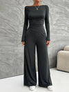 Explore More Collection - Long Sleeve Top and Wide Leg Pants Set