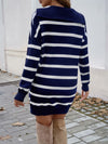 Explore More Collection - Devine Quarter Zip Striped Long Sleeve Sweater Dress