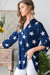 Explore More Collection - Heimish Full Size Roll-Tab Sleeve Star Print Top