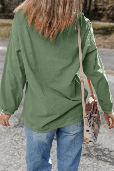 Explore More Collection - Sequin Lucky Clover Round Neck Long Sleeve Sweatshirt