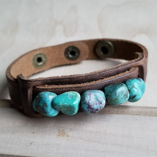 Explore More Collection - Narrow Cuff with African Turquoise Chunks